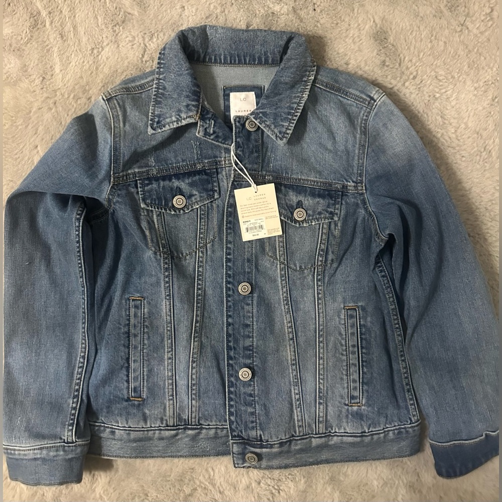 LC Lauren Conrad Jean Jacket Vintage Womens Denim Small Distressed Faded Blue
